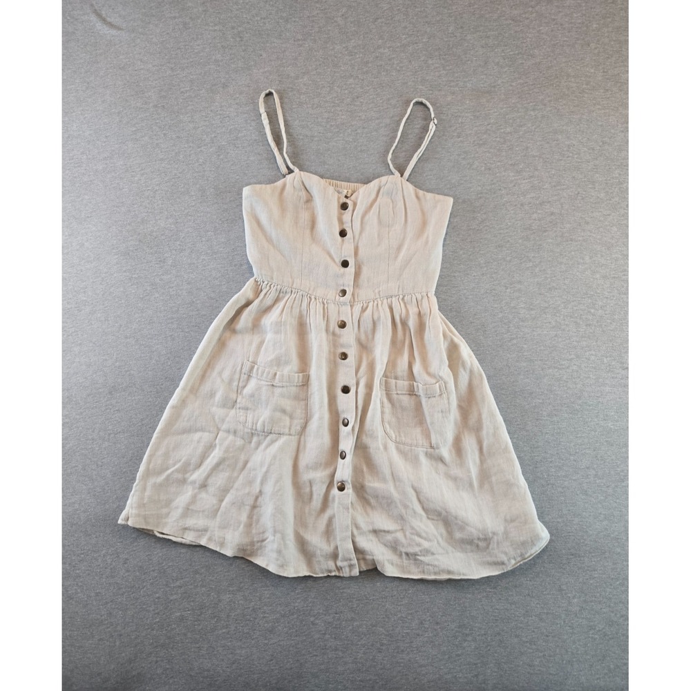 Cope Mini Dress Womens Small Ivory Linen Blend Full Button‎ Lightweight Twill